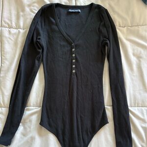 Abercrombie & Fitch Black Ribbed Long Sleeve Bodysuit with Front Snap